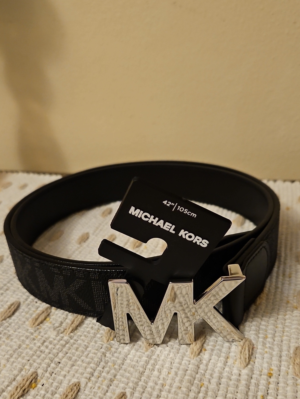Michael Kors MK Logo Belt with Silver MK Buckle